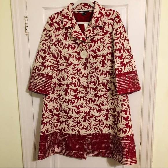 NWT Ellen Tracy Long Trench Coat Blazer Jacket Woven Colorful - Picture 2 of 7